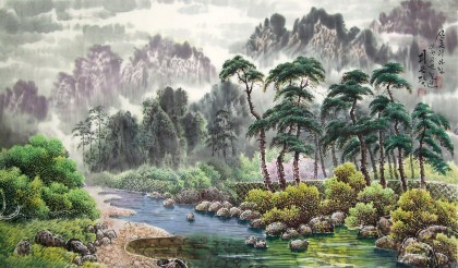 李银光《山村的早晨》朝鲜国画