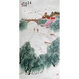 李明成四尺写意山水画《江南春色》