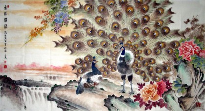 中国画花鸟孔雀《金屏耀彩》 - 孔雀图- 99字画网
