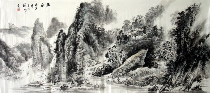 【已售】小六尺水墨山水画《幽谷》