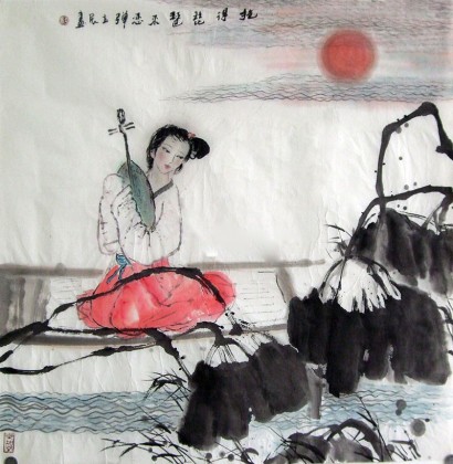 【已售】李立辰仕女画《抱得琵琶》（询价）