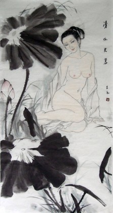 QA李立辰四尺水墨仕女画《清水芙蓉》（询价）