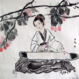 【已售】李立辰四尺斗方仕女画《抚琴》
