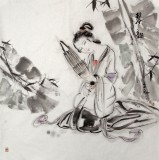 李立辰仕女图《琴韵》河北著名仕女画家（询价）