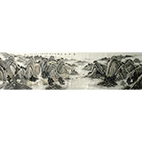 八尺对开山水画《溪山访友》