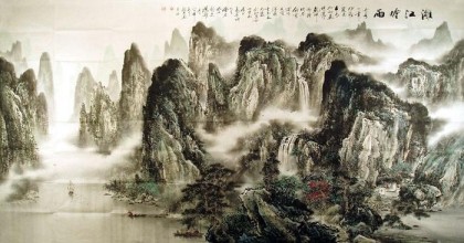 【已售】八尺巨幅山水画《漓江烟雨》