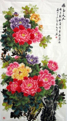 【已售】六尺国画牡丹《国色天香》