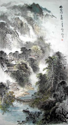 【已售】名家六尺山水画《幽谷清音图》