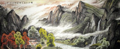 【已售】丈二国画山水《峰峦直崎近云天》