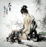 【已售】四尺斗方仕女图《花季》