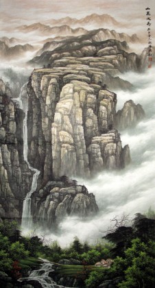 【已售】六尺国画山水《山高水长》