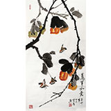 【已售】左云青三尺玄关花鸟国画柿子《万事如意》