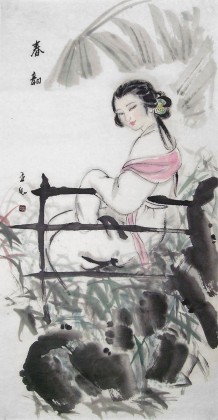 李立辰四尺写意国画人物仕女《春韵》