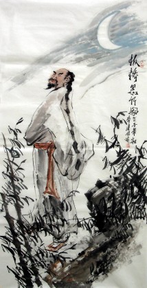 【已售】四尺写意人物画《板桥思竹图》