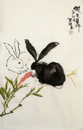 【已售】兔年卧室吉利画《双兔呈祥》