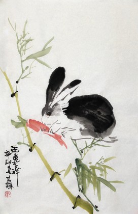 【已售】兔年卧室吉利画《玉兔吉祥》