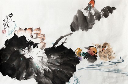 【已售】卧室国画作品《戏水图》