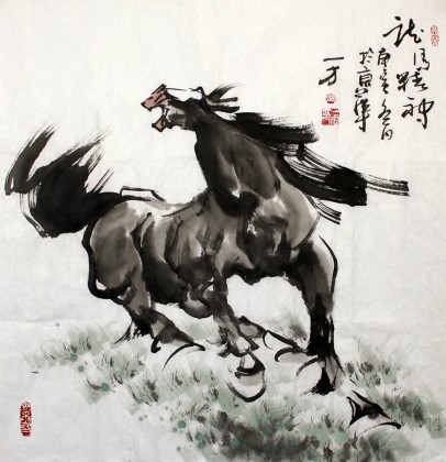 【已售】办公室斗方奔马图《龙马精神》
