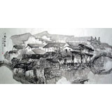 四尺水墨山水画《小桥流水人家》
