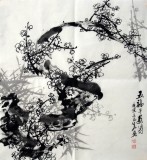 【已售】三尺斗方梅花图《五福平安图》