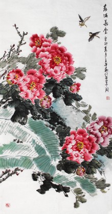 王芳四尺牡丹画《春满华堂》