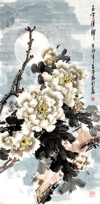 【已售】王芳三尺牡丹画《玉宇清辉》