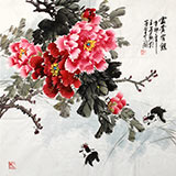 【已售】王芳四尺斗方国画牡丹《富贵有余》