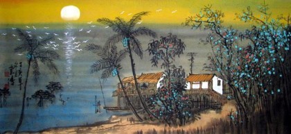 【已售】三尺山水国画《海上升明月》