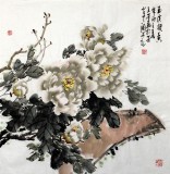 【已售】王芳四尺斗方牡丹画《玉质凝香》