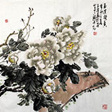 王芳四尺斗方牡丹画《玉质凝香》