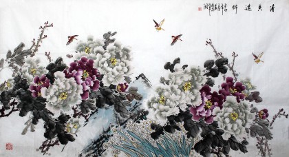 【已售】王芳六尺牡丹画《清香远布》