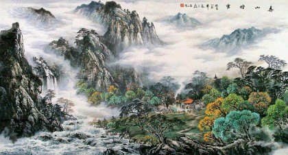 【已售】六尺国画山水《春山烟云》