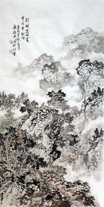 00 安徽美协何华贤四尺青绿山水画《春岩幽泉》 ￥3200.