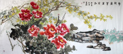 【已售】姜进军六尺牡丹画《花开富贵万年红》