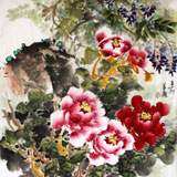 姜进军四尺斗方牡丹图