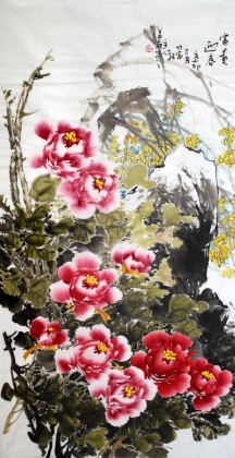 姜康四尺写意国画客厅牡丹《富贵迎春》