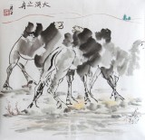 【已售】王呈四尺斗方国画《大漠之舟》