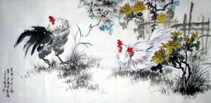 【已售】四尺国画公鸡图《晨鸣一声千户晓》
