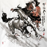 一方四尺斗方骏马图《双骏图》