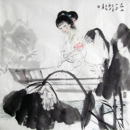 【已售】李立辰仕女画《在水一方》