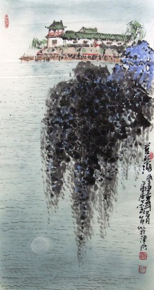 名家李明成国画《莫愁湖》