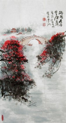 【已售】李明成三尺写意山水《枫桥夜泊》