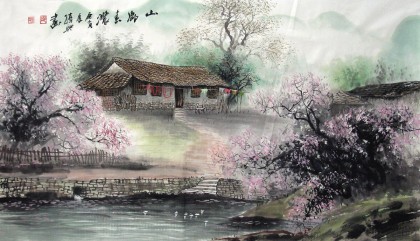 【已售】三尺江南水乡国画《山乡春浓》