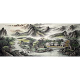 小八尺国画山水《山村清流》