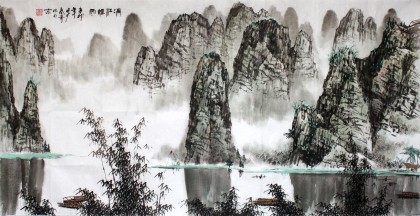 QA张春奇四尺漓江山水《漓江烟雨》（询价）