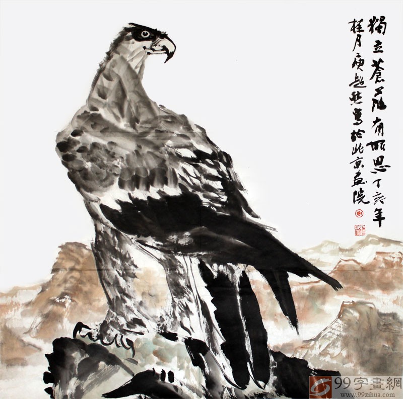 水墨国画雄鹰图雄鹰展翅图片- 雄鹰展翅图- 99字画网