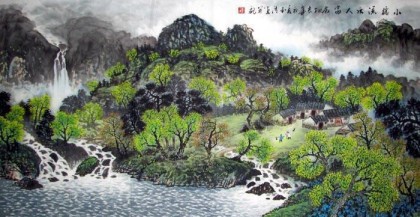 【已售】四尺山水画《小桥流水人家》