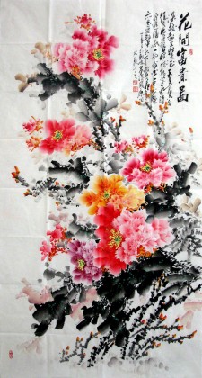 【已售】六尺国画牡丹《花开富贵图》-2