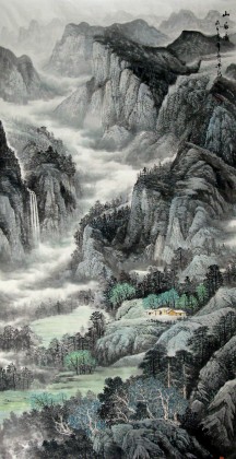 【已售】八尺办公室风水画《山居图》