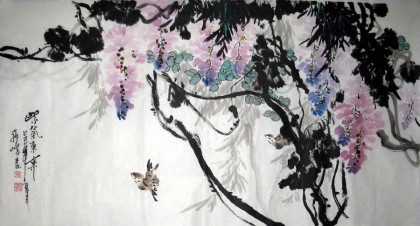 【已售】蒋峰三尺写意花鸟画《紫气东来》